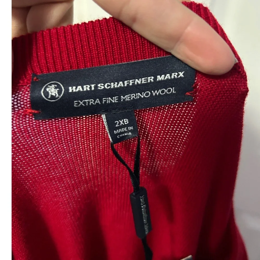 Hart Schaffner Marx Red Extra Fine Merino Wool V-Neck Sweater Mens 2XB NWT - Picture 3 of 6